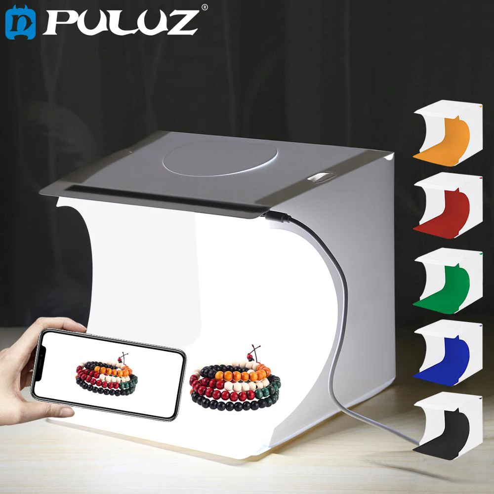 Puluz 20*20 см 8 мини складной студия диффузный софтбокс лайтбокс с светодиодный свет черный, белый цвет фотографии Задний план Аксессуары для фотостудий коробка