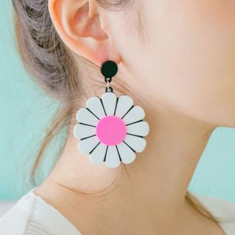 Trendy Korea Girl Earrings Daisy Flowers Exaggeration Sunflower Drop for Fashion Women Jewelry Accessories | Украшения и
