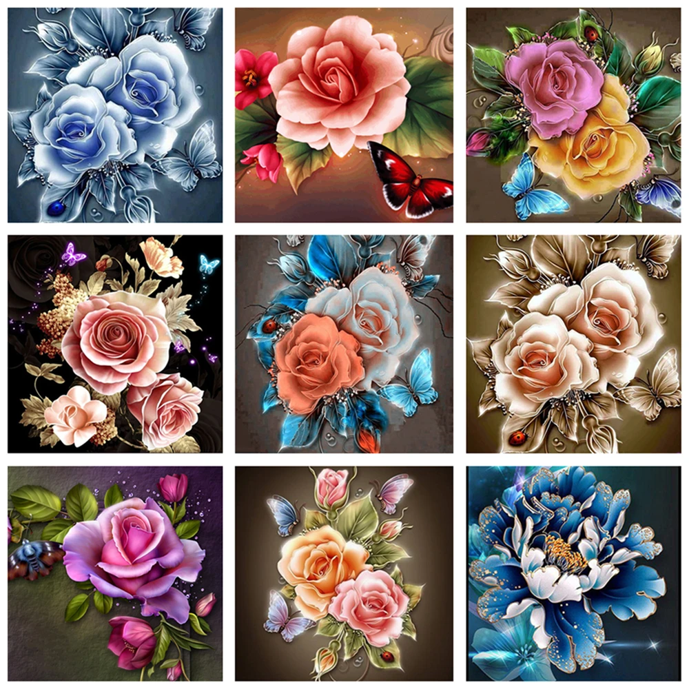 Картина вышивка из алмазов с цветами круглыми/квадратными стразами|Алмазная