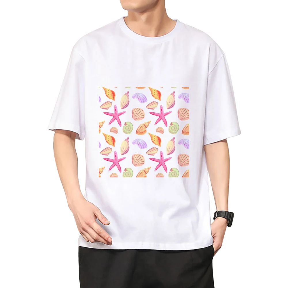 

Korean Neck Short Slee Human T Shirt Pure Cotton Japanese Clowfish Vogue Elegant Male Blouses Camisas On Sale Recommend Luxu