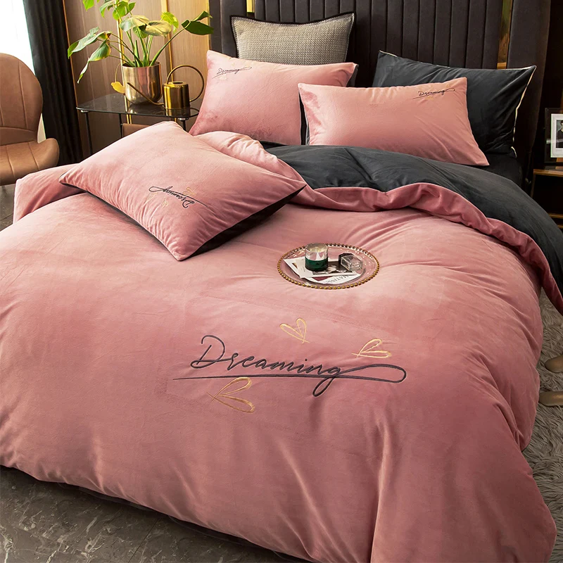 

Coral velvet 4-piece winter sheet cover double side Plush Baby velvet milk velvet flannel 3-piece bed cover