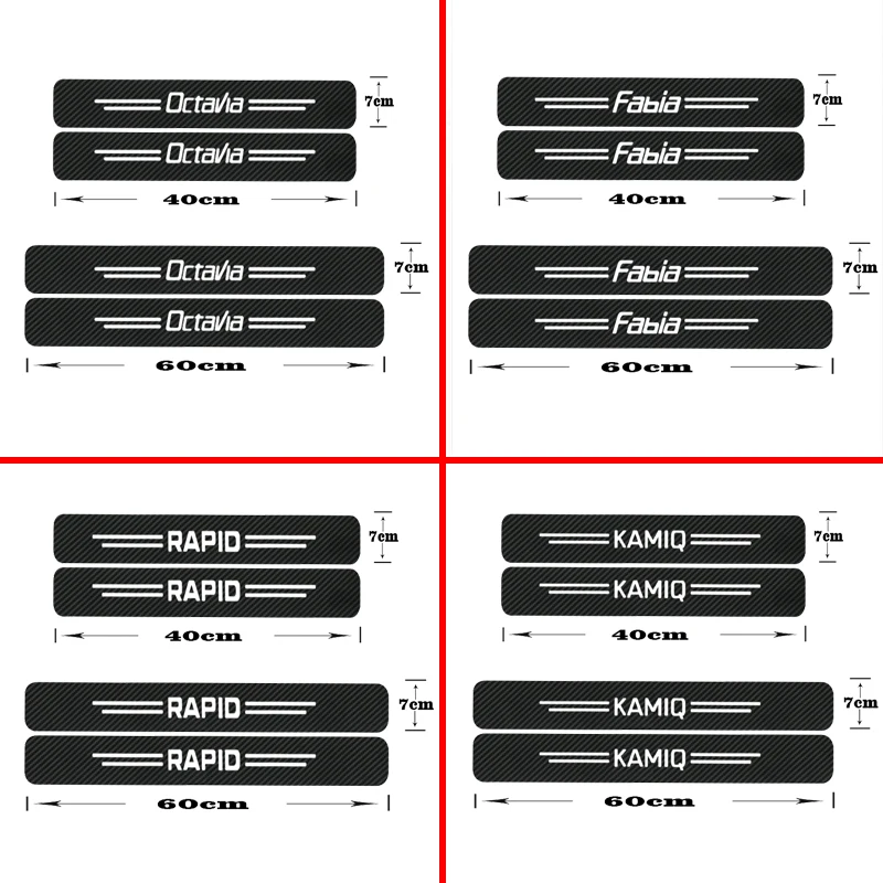 

4PCS For Skoda Octavia 2 A7 A5 Fabia 3 Rapid Superb 3 Kodiaq Scala Karoq Kamiq Car Protector Door Sill Stickers Accessories