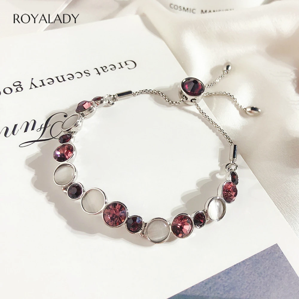 Fashion Luxury Crystal Charm Chain Bracelet For Women Elegant Natural Opal Rhinestone Beads Violet Women Ladies Bracelet Jewelry