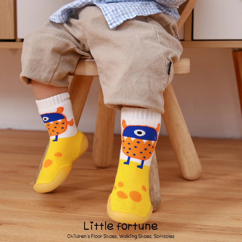 Детский Крытый носки обувь Носки для новорожденных детей; Зимние толстые махровые хлопковые носки для маленьких девочек носки с резиновой ... фото