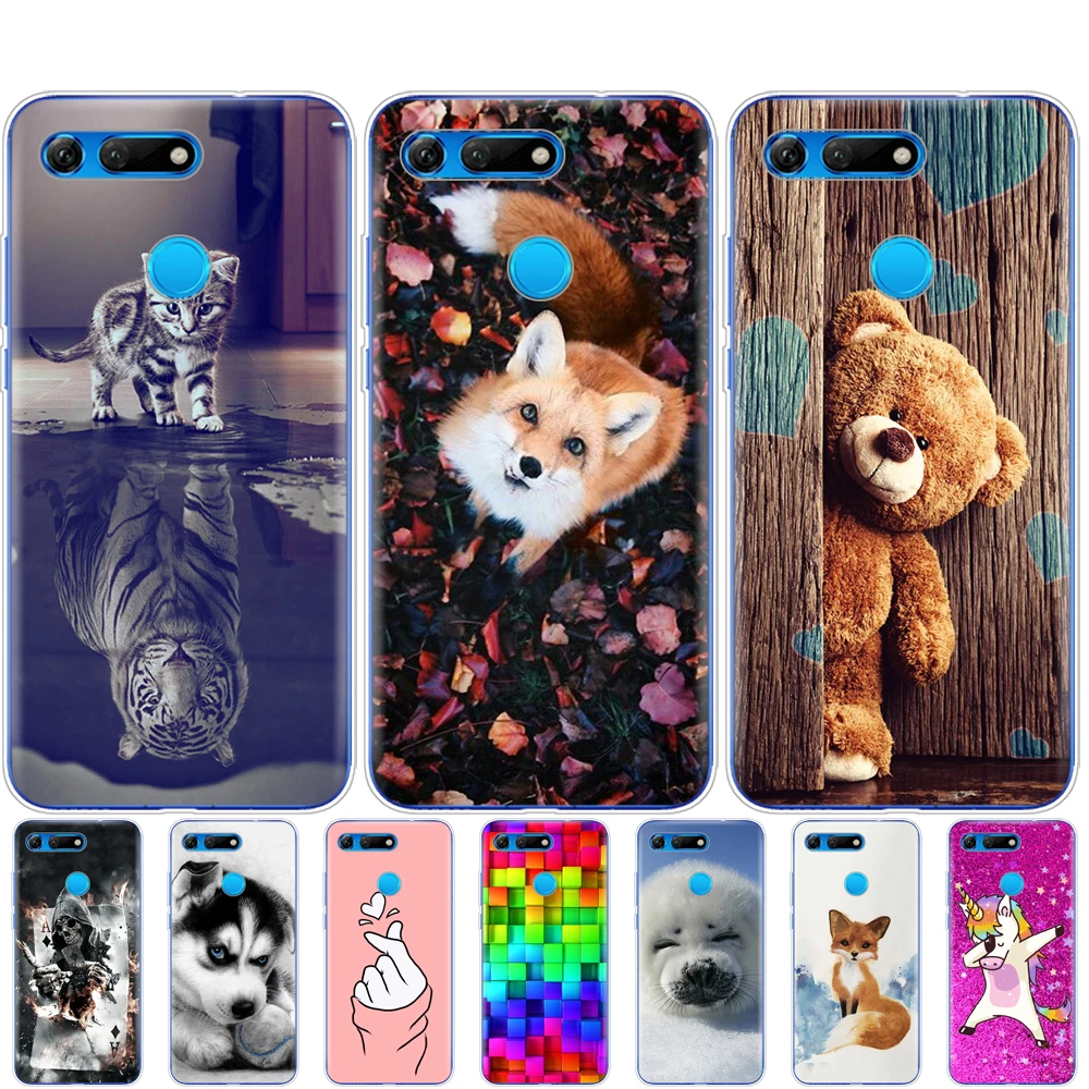 Силиконовый чехол для Huawei Honor View 20 V20 мягкий из ТПУ с рисунком животных защитный