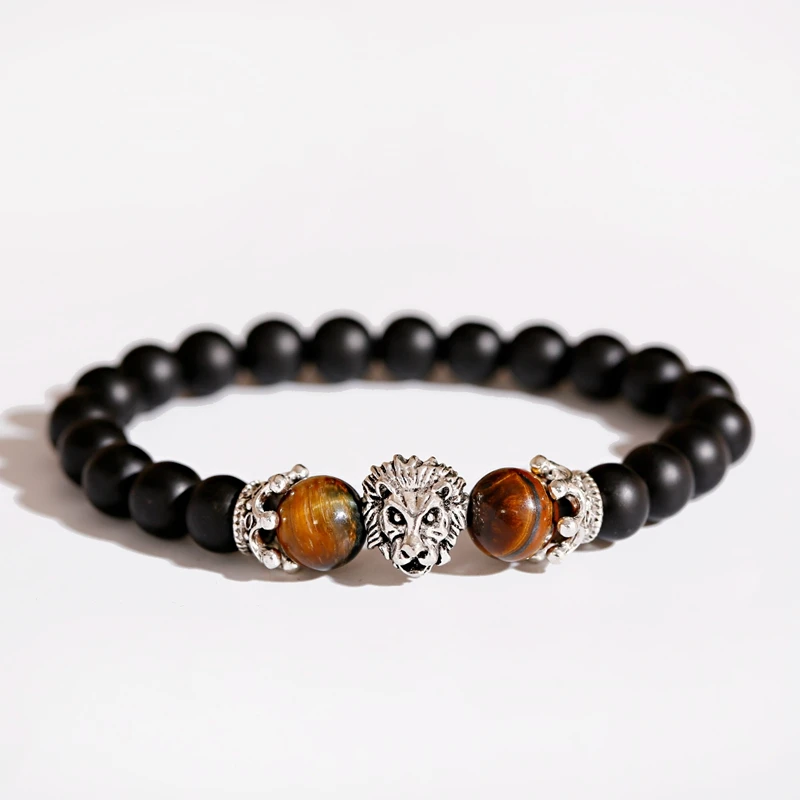 OIQUEI 2020 Charms Tiger Eye Stone Men Bracelet Classic Black Natural Lion Head Beaded Bracelets Hommes Pulseira Masculina | Украшения и