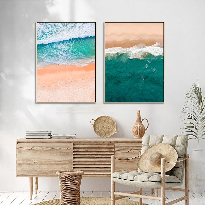 

Ocean Beach Waves Print Seascape Canvas Painting Colorful Wall Art Nordic Poster Print Contemporary Creative Picture Room Decor
