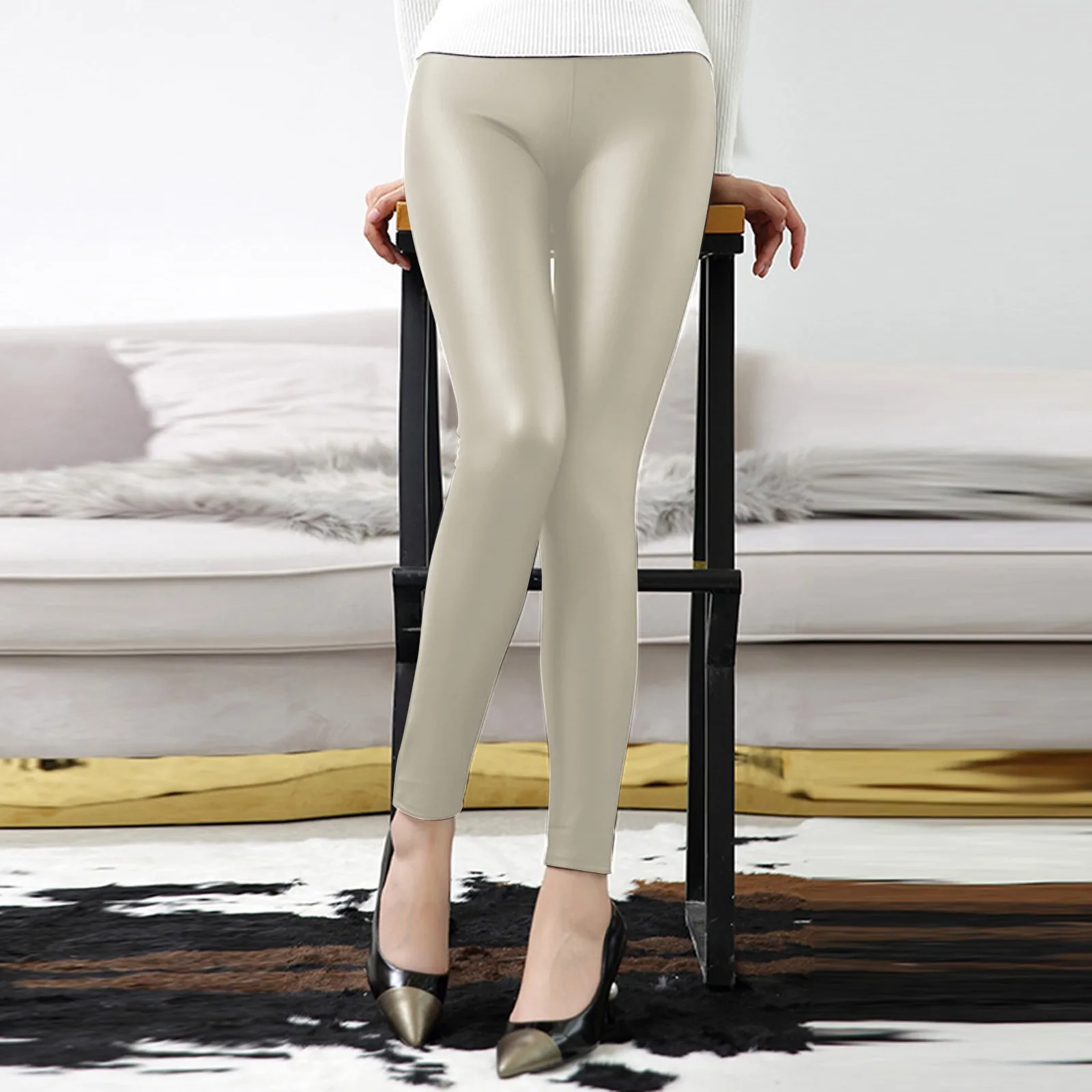 

Женские высокоэластичные леггинсы для фитнеса и спортзала, штаны из искусственной кожи, облегающие беговые трико, спортивные Бесшовные Брю...