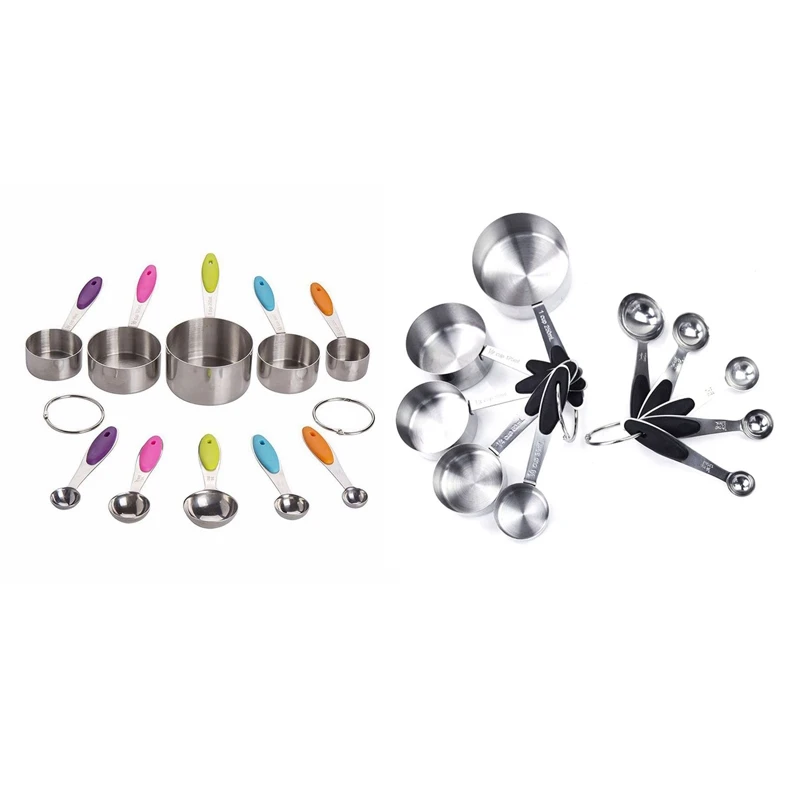 

10 шт. набор профессиональных ложек и мерные чашки из нержавеющей стали с мягкими силиконовыми ручками для удобного захвата