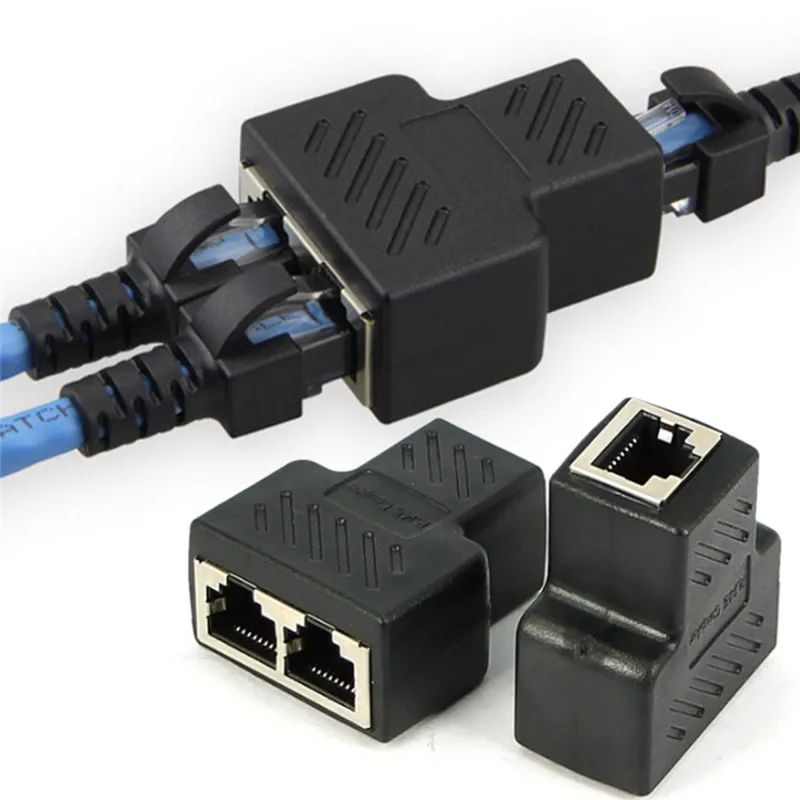 

1 To 2 Ways RJ45 LAN Ethernet Network Cable Female Splitter Connector Adapters