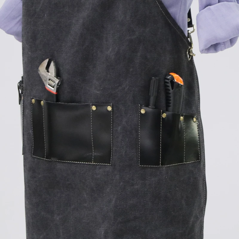 

Unisex Leather Fabric & Washed Canvas Apron Durable Oil&Water Resistant Spring Autumn Winter Abattoir Farm Repair Factory