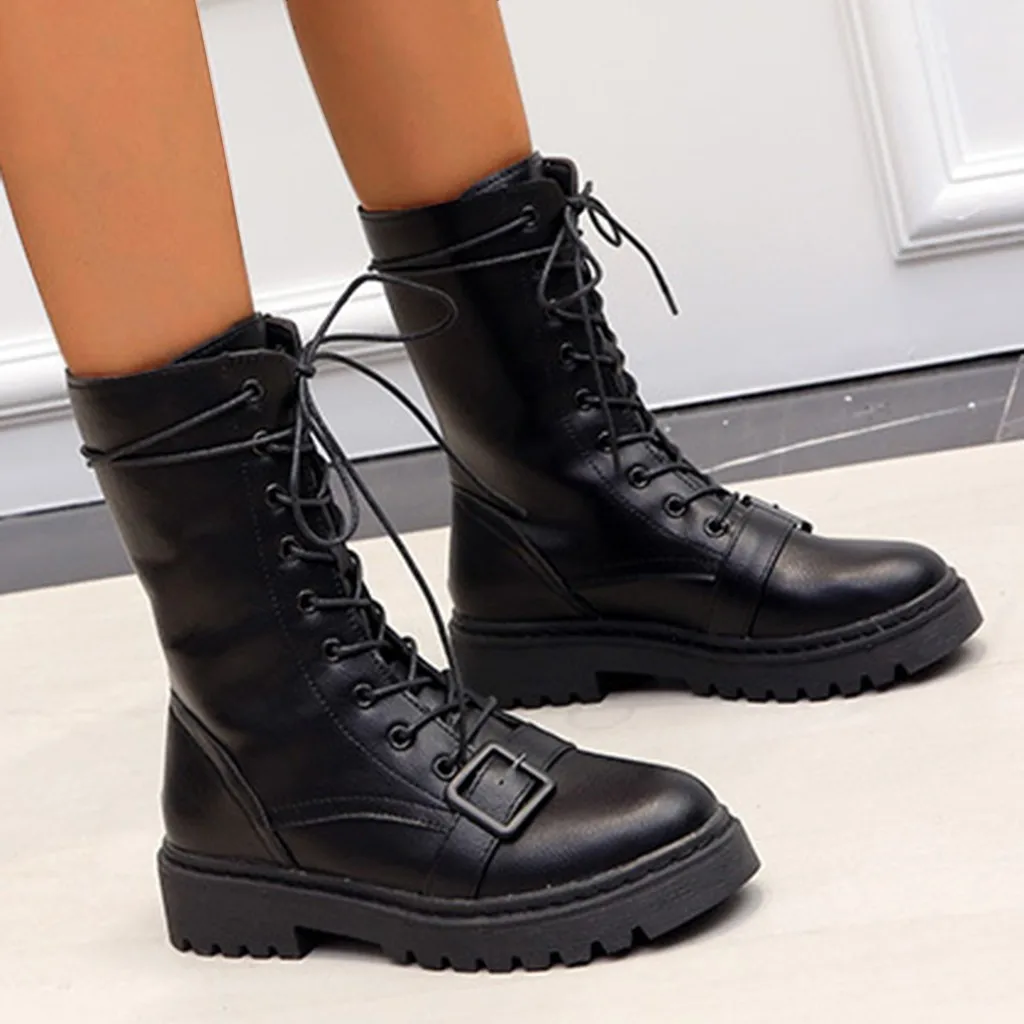 2020 г. Осень зима новые зимние женские ботинки на шнуровке с пряжкой Повседневная