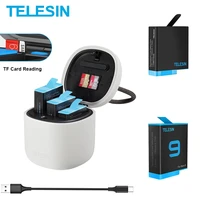 telesin 3 pack battery 3 slots battery charger with tf card reader charging storage box for gopro hero 10 9 8 7 black hero 6 5