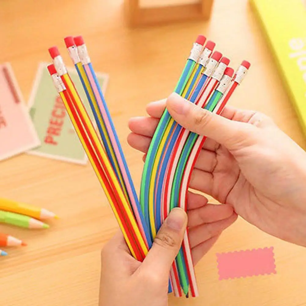 

5 Pcs Colorful Magic Bendy Flexible Soft Pencils Pen with Eraser Kids Study Gift