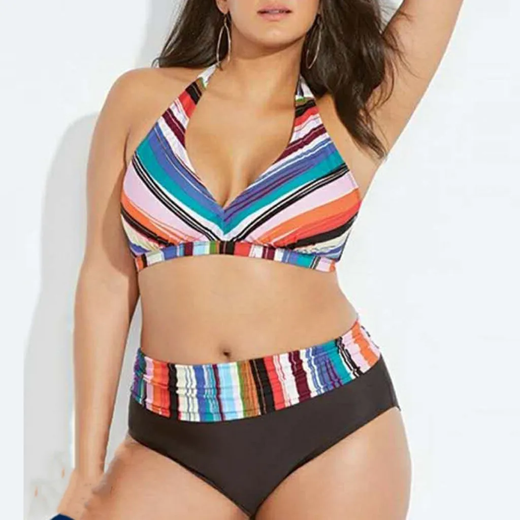 Бикини с высокой талией радужная полоса искусственная кожа купальник