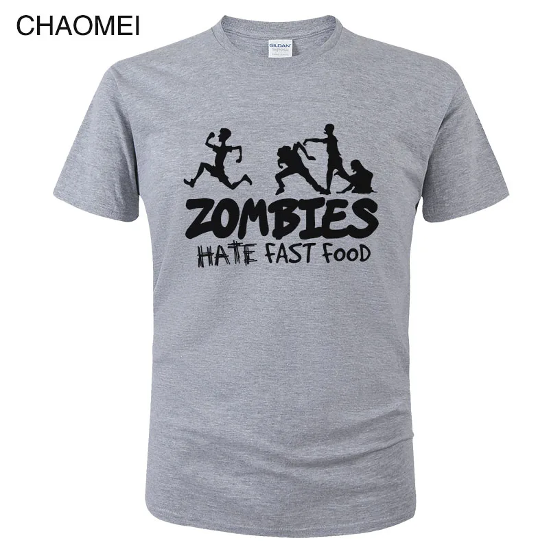 Мужская хлопковая футболка с коротким рукавом и принтом Zombies Hate Fast Food Swag Забавные