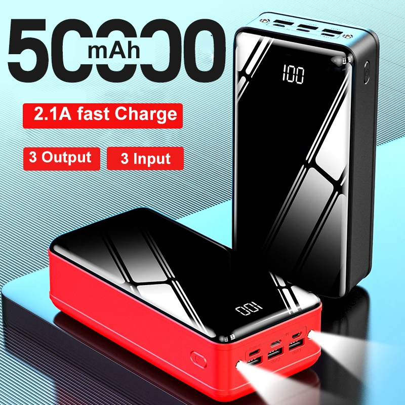 50000mAh Power Bank for Xiaomi Huawei iPhone Samsung LED Display Portable Phone Charger External Battery Pack Poverbank Outdoor