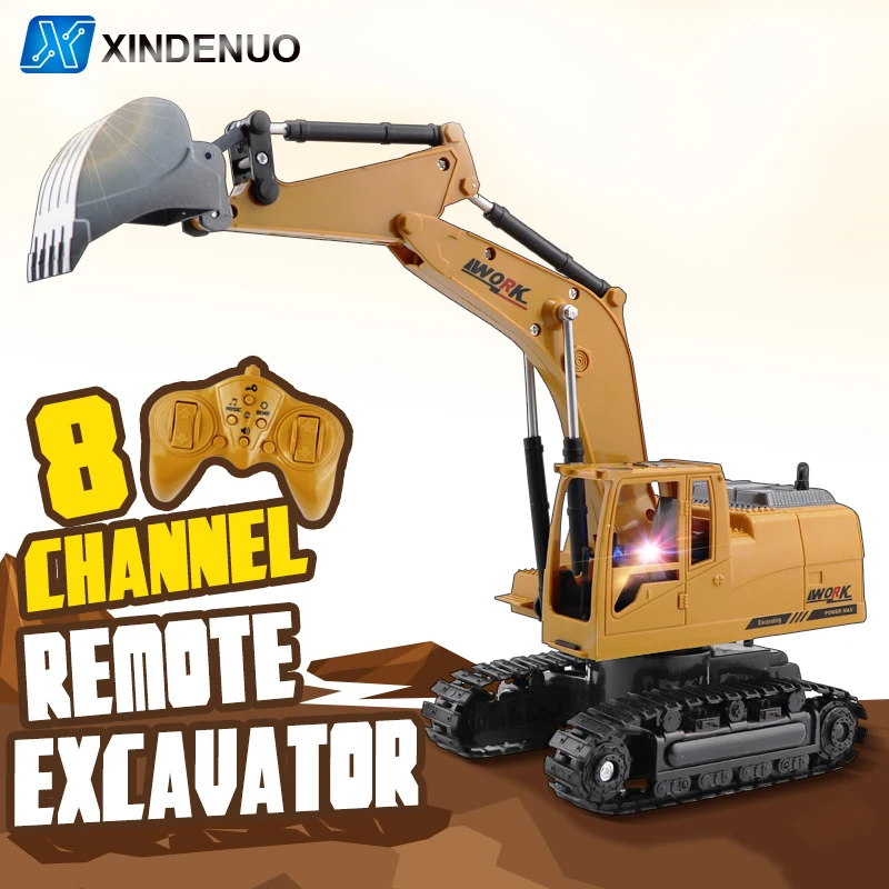 Cami&oacute;n excavadora con cubo de aleaci&oacute;n de 8 canales, Juguete Musical y ligero para ni&ntilde;os, coche controlado por Radio giratorio de 360 &deg;, tamiya-1
