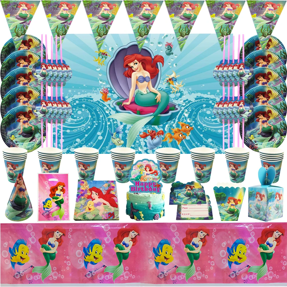 Meerjungfrau Rosa Thema Mädchen Geburtstag Party Dekorationen Einweg Geschirr Papier Tasse Platte Strohhalme Banner Baby Dusche Liefert