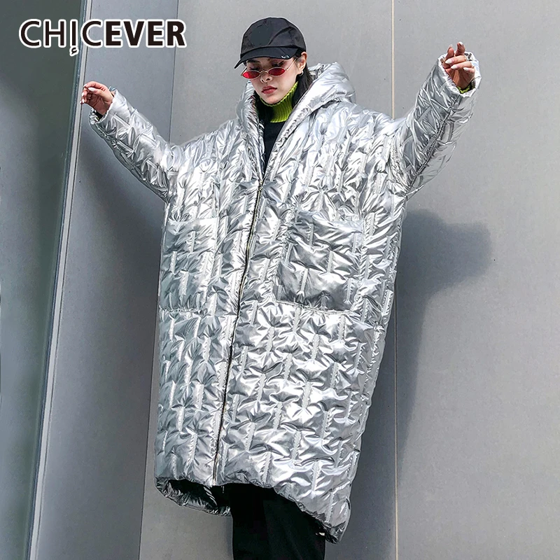 CHICEVER корейское теплое зимнее хлопковое пальто для женщин с капюшоном и длинным