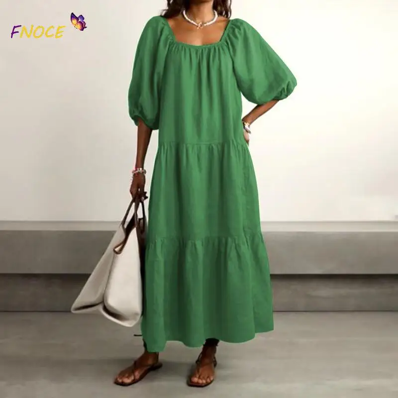 

FNOCE Halter Backless Mid-Length Dress Loose Light Dresses Woman Summer 2021 Ladies Sundress Solid Color Fashion Urban Casual