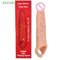 fxinba 28cm huge penis sleeve cock extender sleeve enlarger big reusable condom adult sex toys for men enlargement intimate good