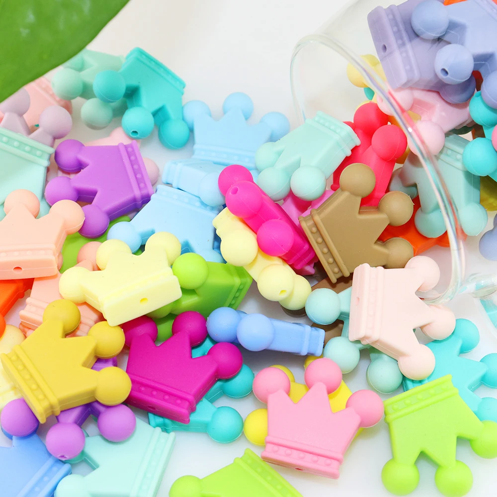

10pcs Crown Colorful Beads BPA Free Food Grade Silicone Beads For Baby Teether Teething Chain For Mommy Handmaking DIY Jewelry