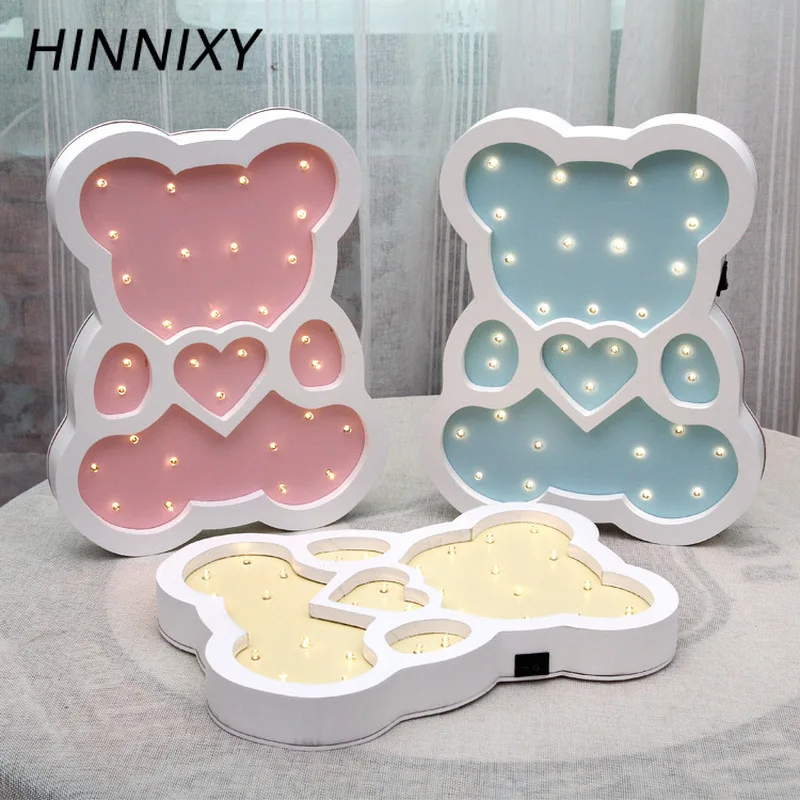 Hinnixy сова кошка ночник для детской спальни Декор лампа розовый синий дерево