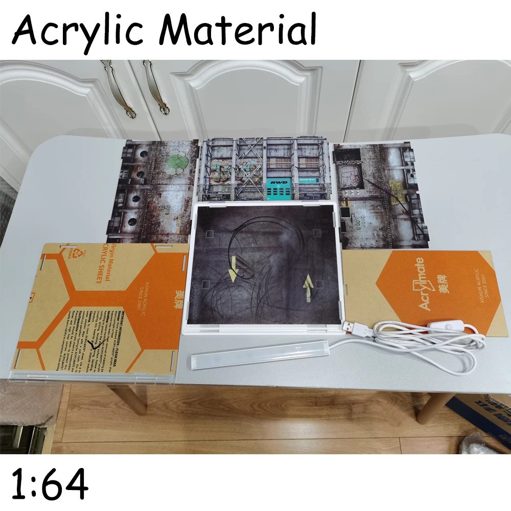 

DIY 1/64 Model Car Diorama Factory Scenery with LED (Daylight)+Acrylic Box Gifts Diorama 1/64