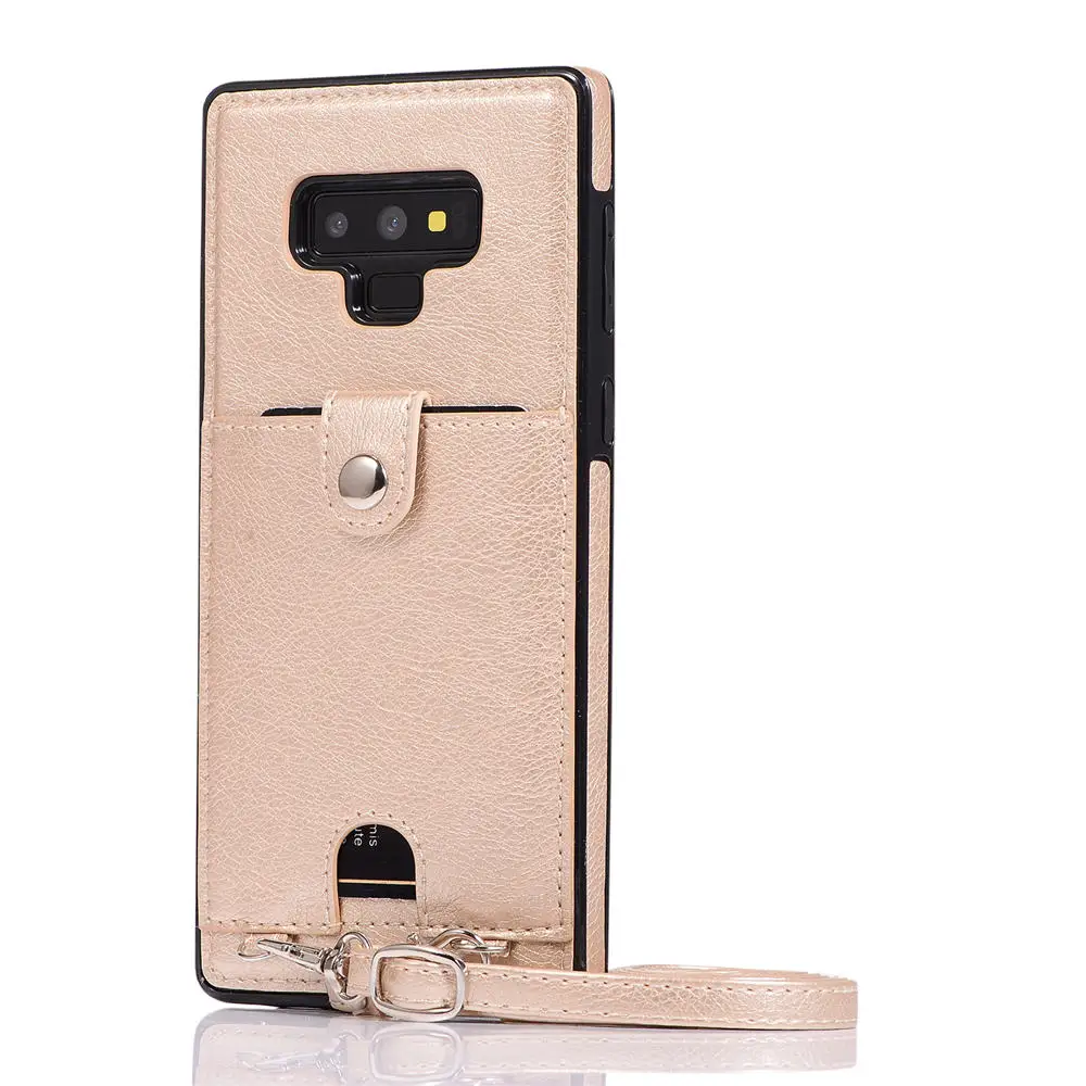 Тонкий чехол для samsung Note 10, 9, 8, S8, S9, S10E, S10 Plus, ударопрочный чехол из искусственной кожи с отделением для карт, с ремешком через плечо, с цепочкой, чехол на заднюю панель s9 - Цвет: Золотой