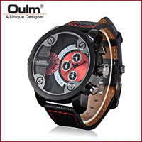 oulm large dial watch trend fashion personality double time zone mens watch luxury watch
