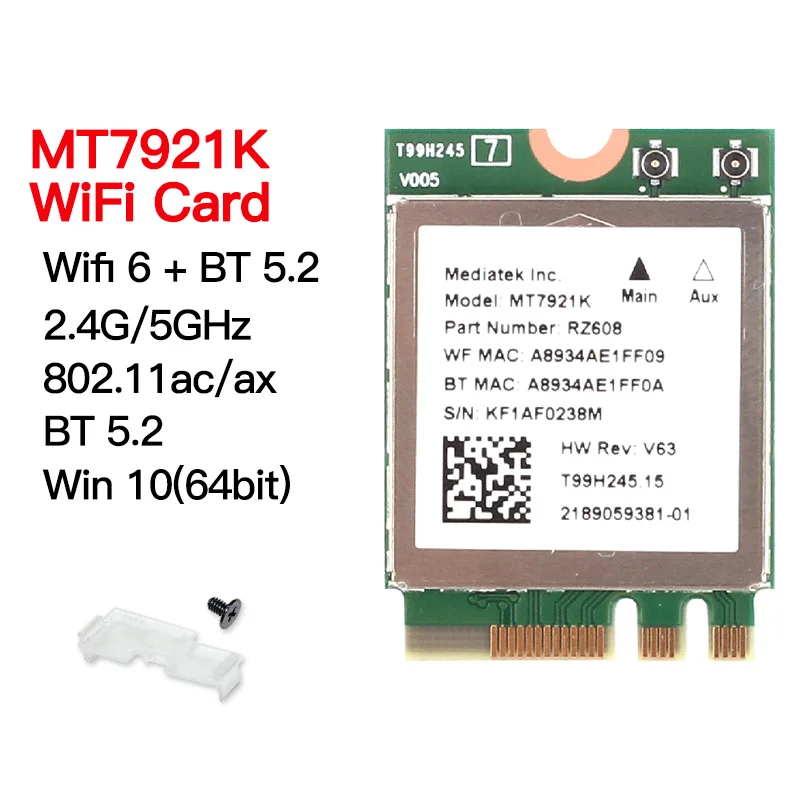 1800Mbps WiFi 6E MT7921K M.2 NGFF Network Card Wireless Adapter Bluetooth 5.2 Dual Band MU-MIMO 802.11ax Wifi6 e Windows 10 11 | Компьютеры