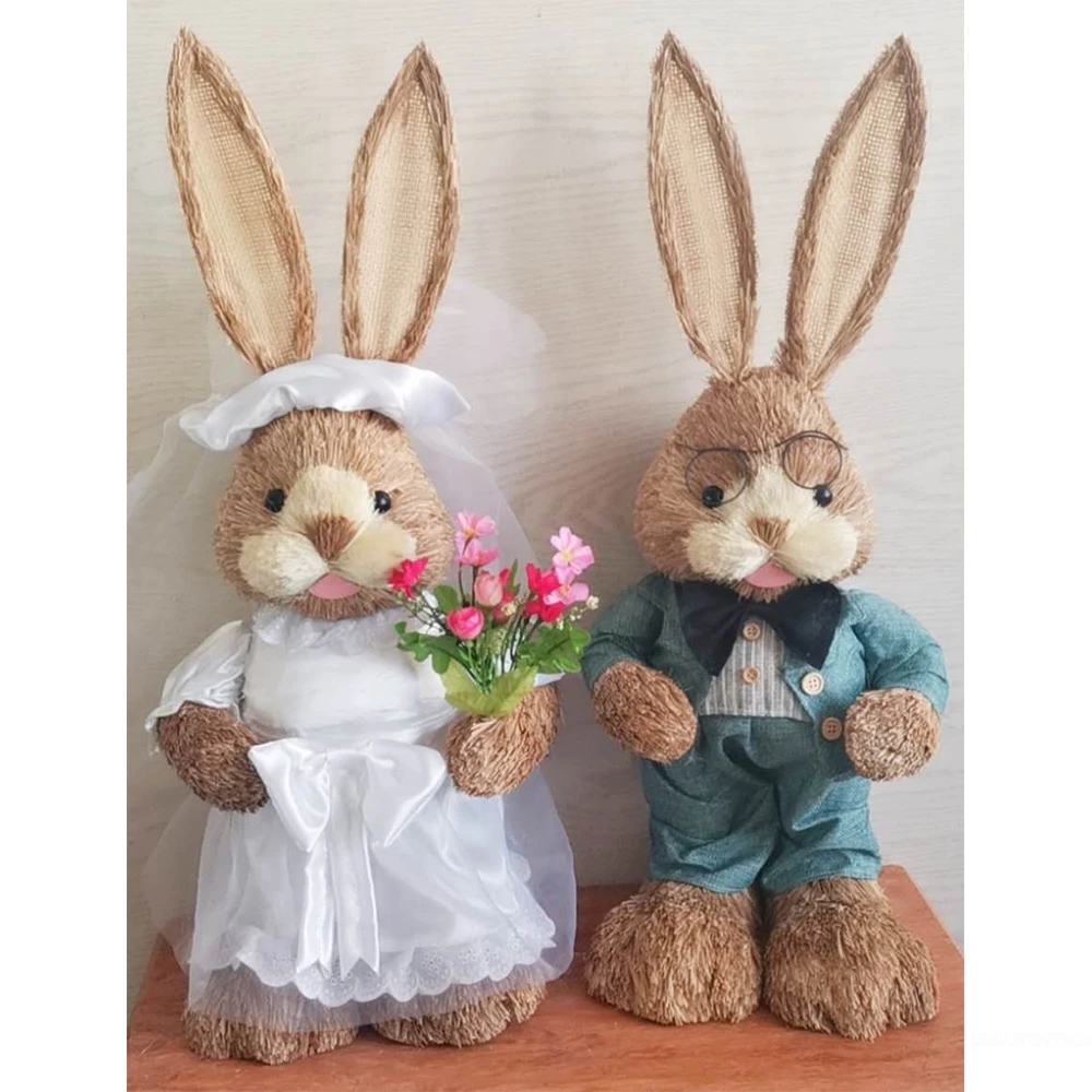 

Easter Rabbit Bunny Garden Home Decoration 2021 Happy Spring Holiday Natural Tree Plants Hand-Plaited Straw Articles