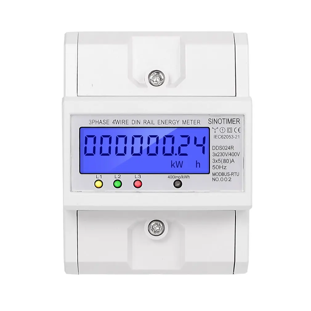 SINOTIMER DDS024R RS485 Modbus Rtu din-рейка 3 фазы 4P электронный ваттметр энергопотребление счетчик с ЖК-подсветкой