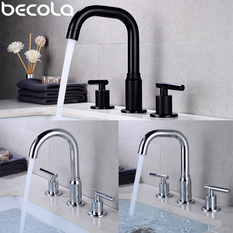 bathroom basin faucet deck mounted double handle faucet matt black basin mixer hot cold shower room sink faucet 3 hole tub tap free global shipping