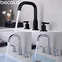 Bathroom basin faucet deck mounted double handle faucet Matt black Basin Mixer Hot Cold shower room sink Faucet hole Tub Tap