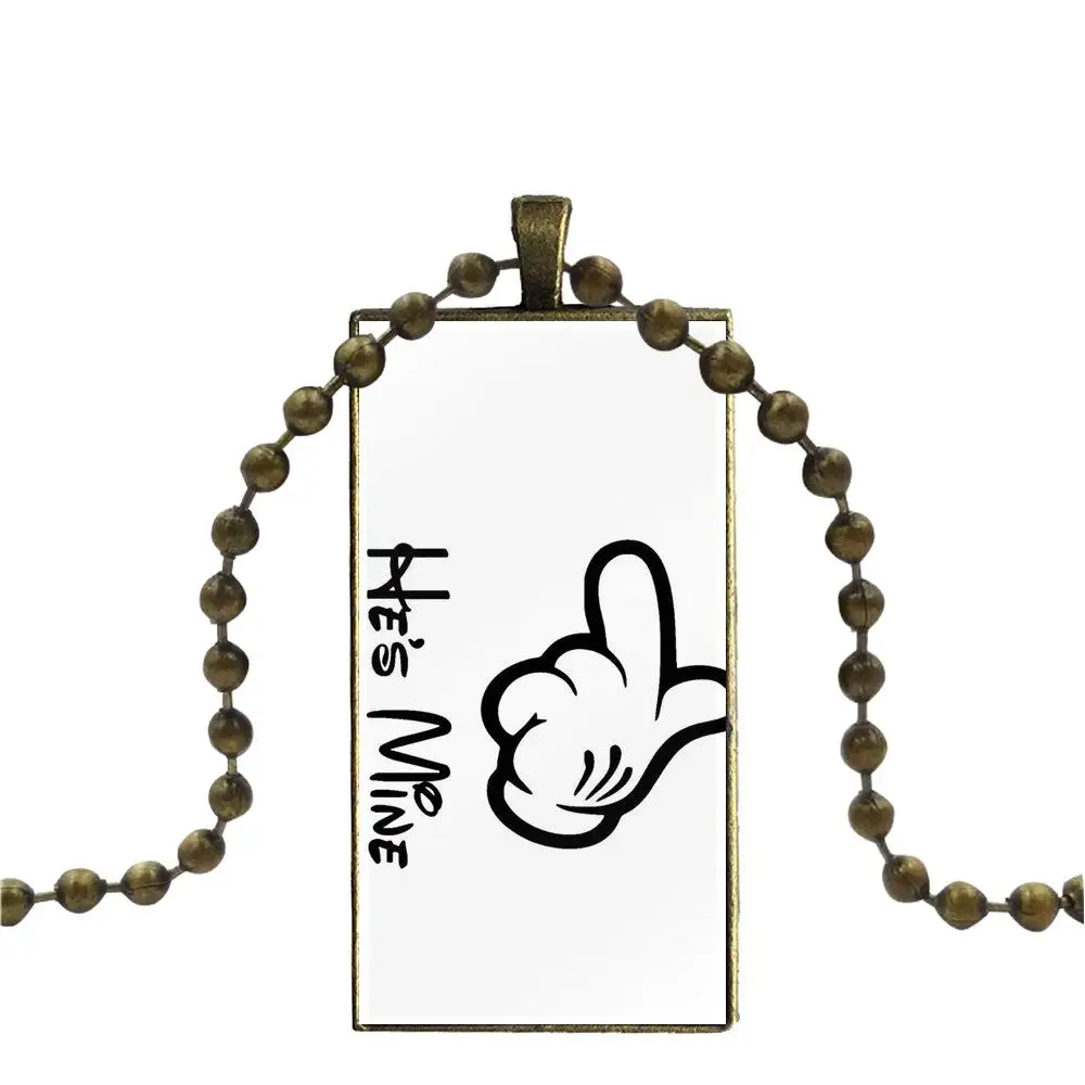 Jewelry With Steel Plated Glass Cabochon Choker Long Pendant Rectangle custom name necklace For Unisex Gift He S Mine | Украшения и