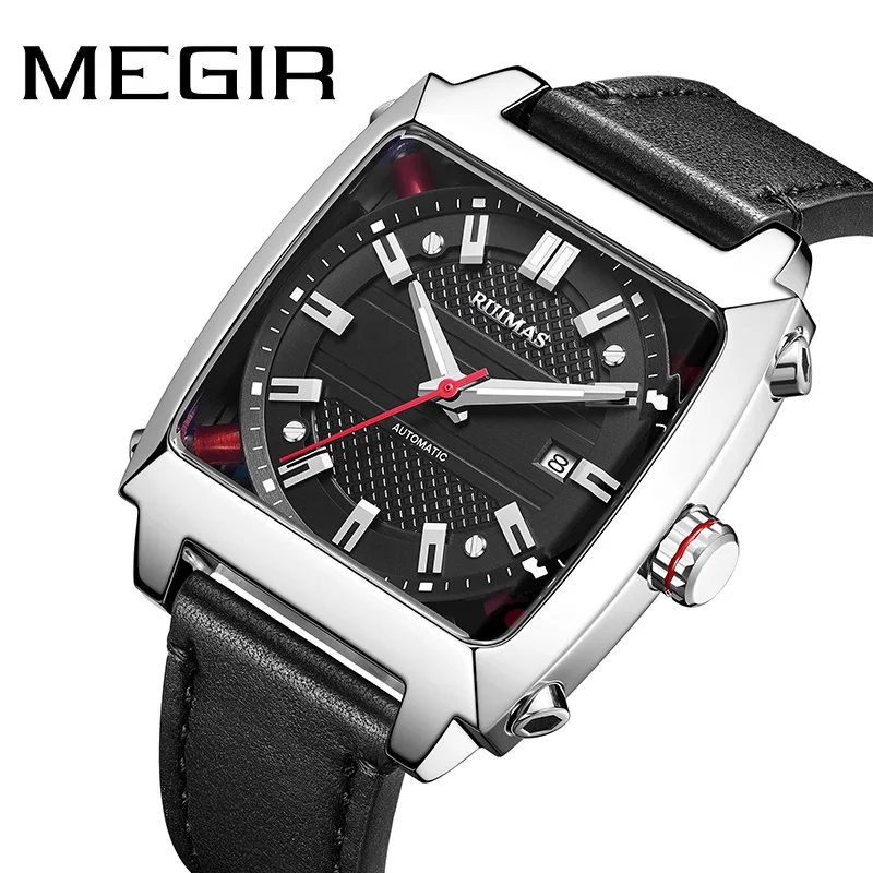 Мужские автоматические наручные часы MEGIR RUIMAS деловые Ретро-часы с прямоугольным