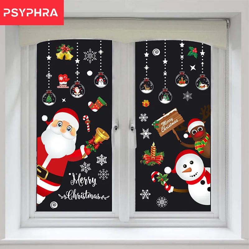 

2022 Removable Christmas PVC Static Sticker Santa Elk Window Stickers Beautify Snowflake Wall Decals New Year Party Glass Paste