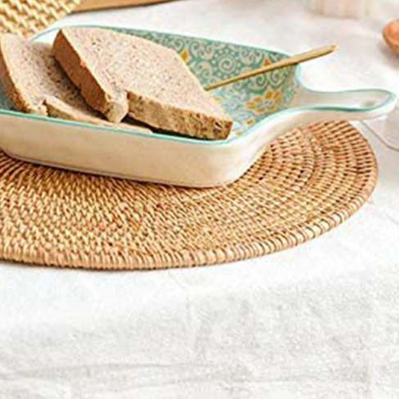 Rattan Woven Placemats Table Mats Non Slip Heat Resistant Place Mat Wicker Placemat Trivets for Hot Dishes Round 40cm | Дом и сад