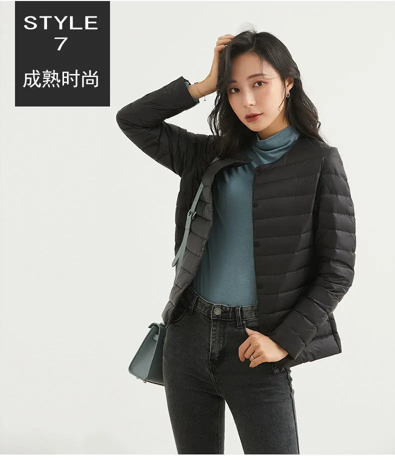 

2021 Spring Summer Women Down Jacket Coat Thin Liner Light And Short Inner Wear Round V-Neck Collarless Student Clothing