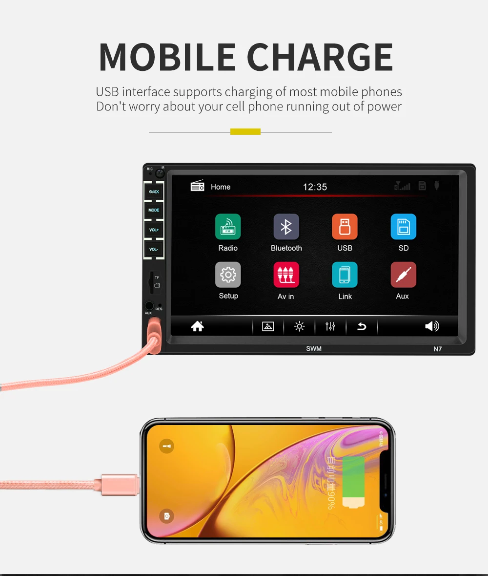 Автомагнитола 7 дюймов стерео MP5 плеер с сенсорным экраном Bluetooth AUX/USB/FM 2 Din