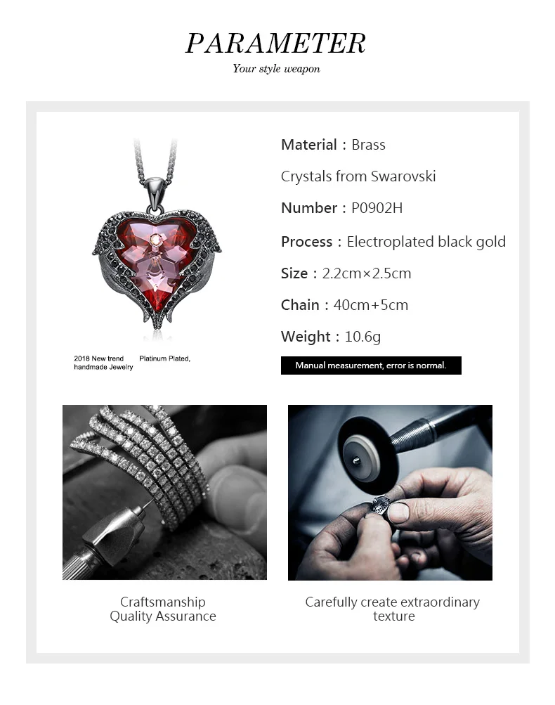 Cdyle готическое черное крыло Ангела Сверкающее красное сердце кристалл от Swarovski Подвеска Ожерелье для Хэллоуина ювелирные изделия подарок