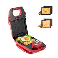 mini waffle breakfast sandwich maker with timer 3 in 1 detachable non stick coating double sided heating non slip feet
