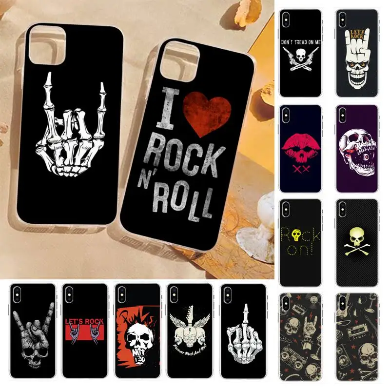 YNDFCNB Rock Roll Skull Phone Case for iPhone 11 12 13 mini pro XS MAX 8 7 6 6S Plus X 5S SE 2020 XR cover