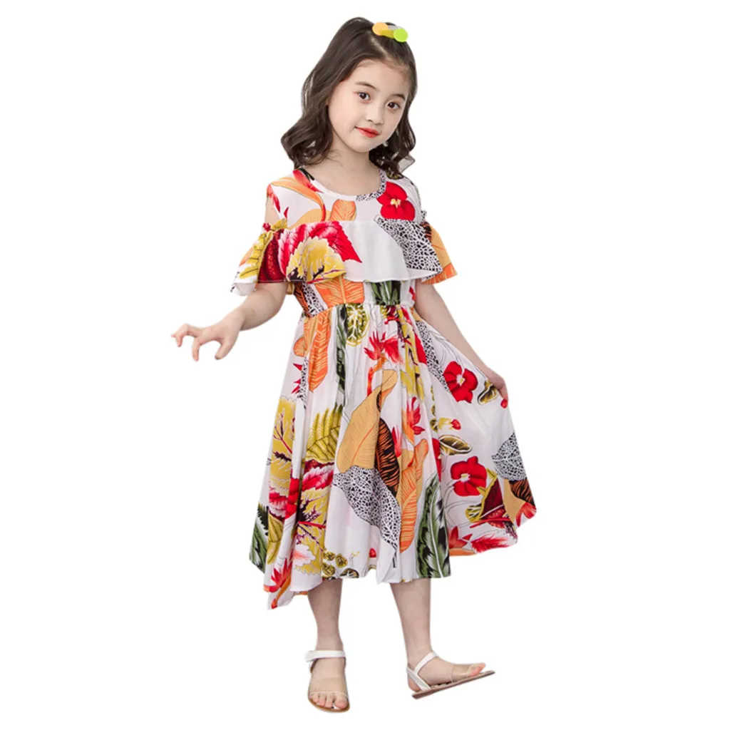 #50 детское пляжное Платье для маленьких девочек с цветочным принтом листьев