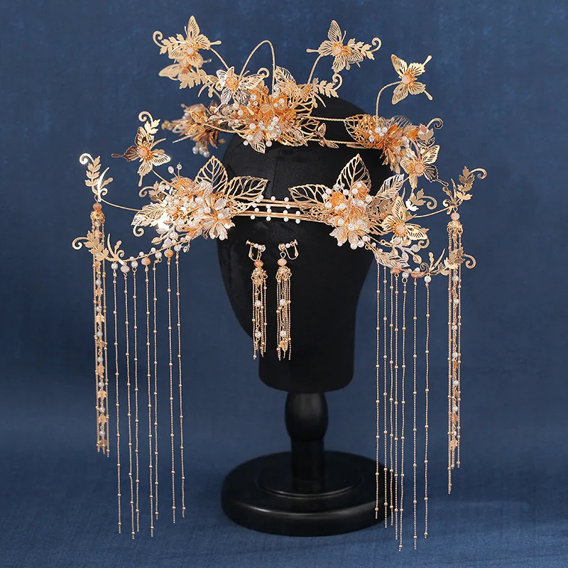 Шикарные китайские шпильки для волос ручной работы с жемчугом и золотой бабочкой