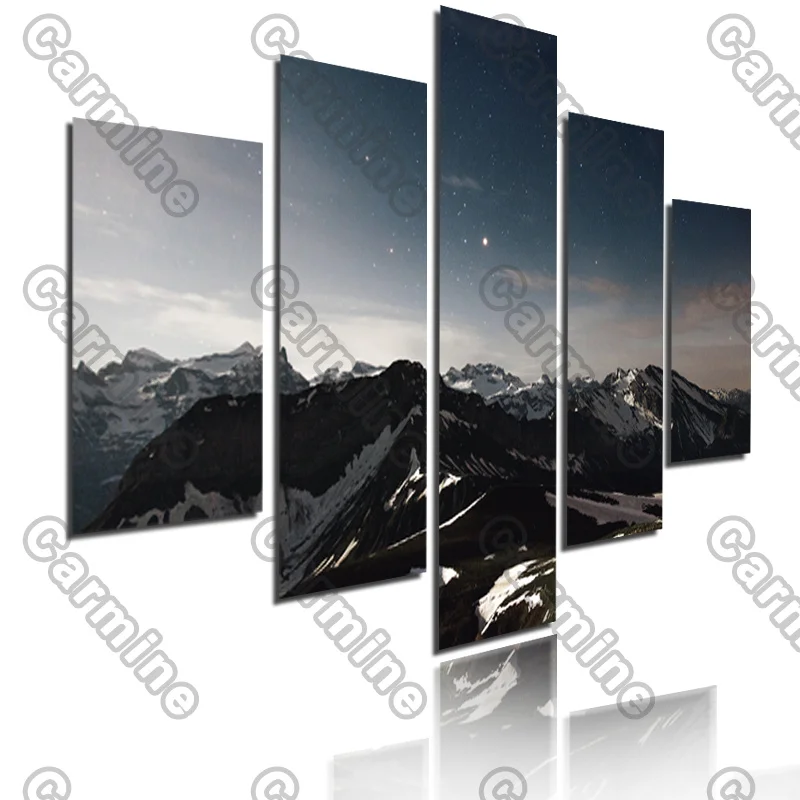 

Poster Black Stars Sky Mountains Landscape Canvas Painting 5Pcs Posters Painting Wall Art Decoration for Living Room and Bedroom