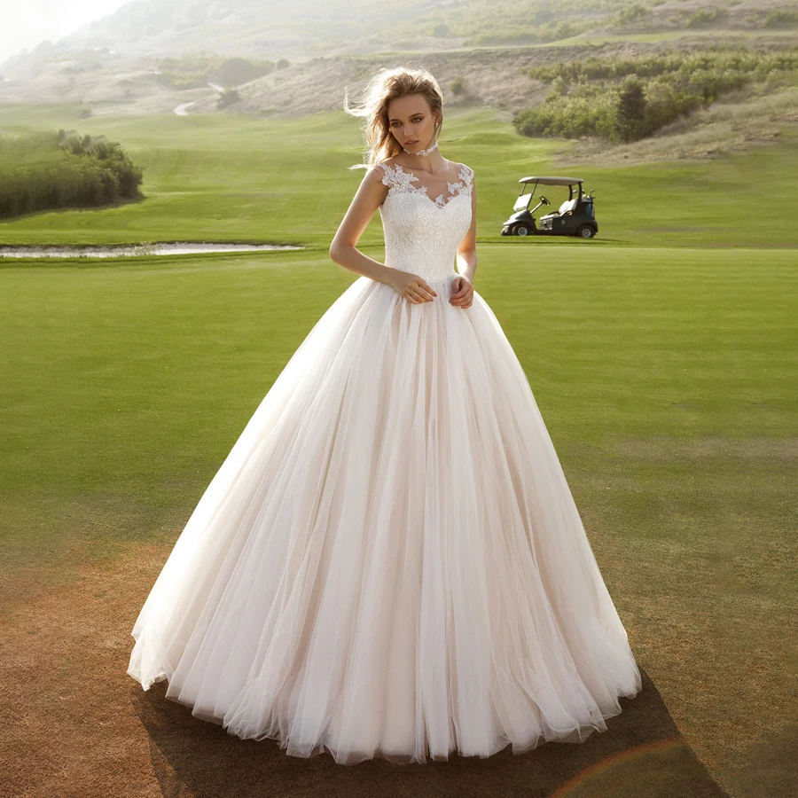 

Бальные платья с глубоким круглым вырезом, свадебное платье до пола без рукавов, светильник кое свадебное платье цвета шампанского, коротко...