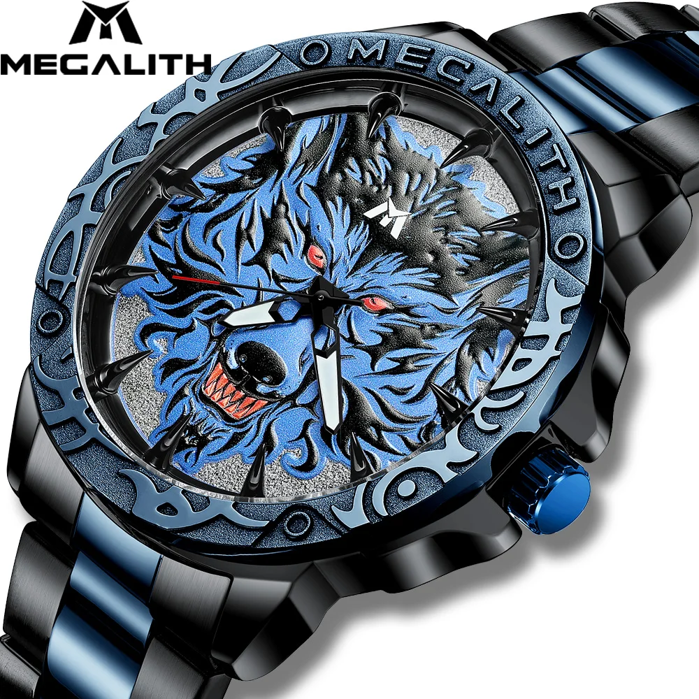 MEGALITH часы мужские 2021 модные Волчья Голова тисненые наручные спортивные